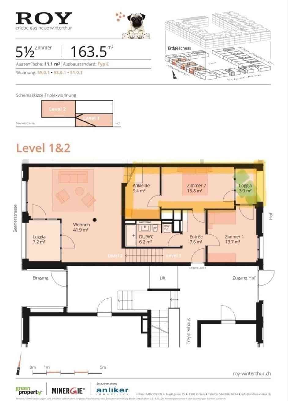 WG-Zimmer mit Balkon und Ankleidezimmer in einer 5.5 Zimmer-Wohnung — vignette 10